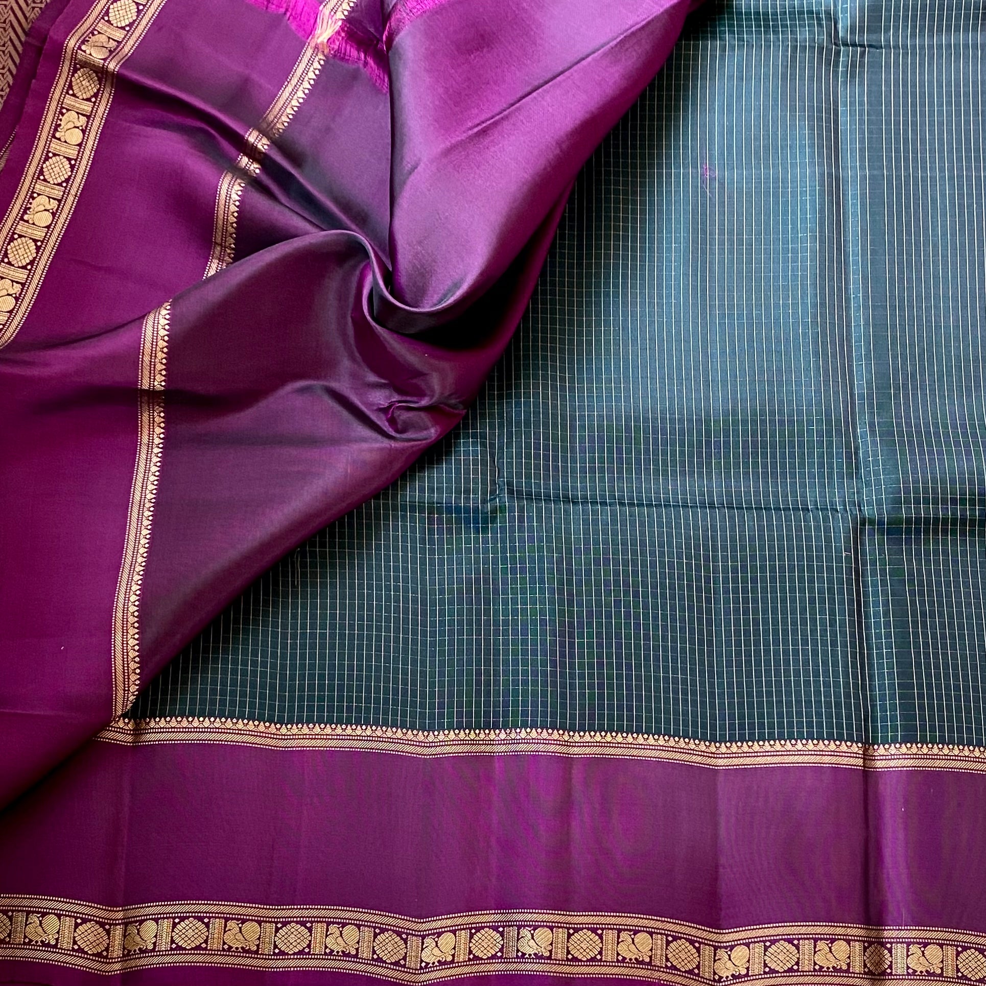 Plum Purple Silk Saree Gold Zari Broad Border Traditional Wear