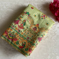 Pistachio Green Soft Tussar Silk Saree With Rani Pink Pallu
