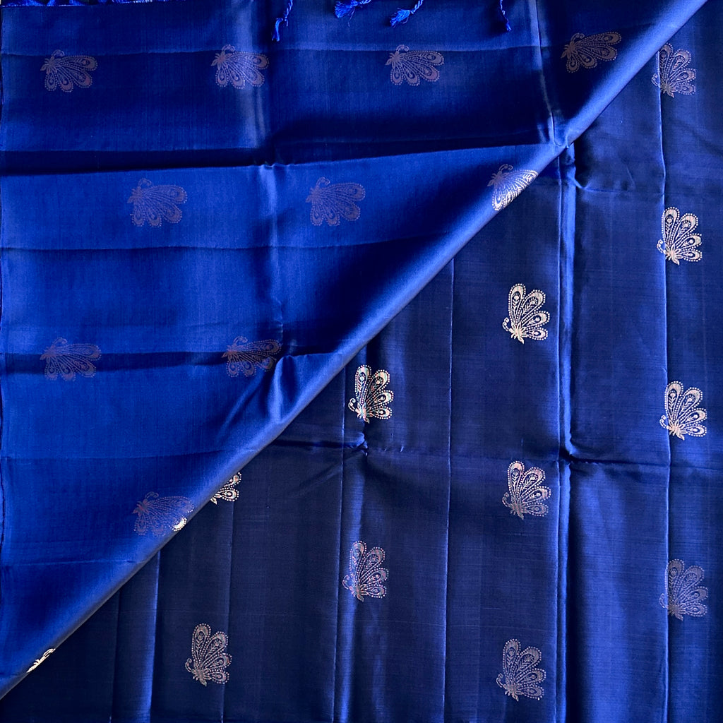 Royal Blue Silver Brocade Paisley Silk Saree Festive Traditional Wear