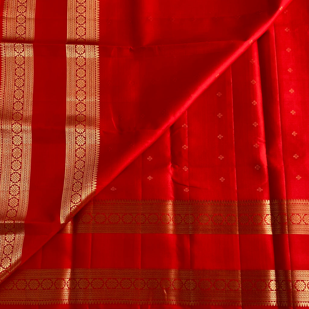 Designer Pure Silk Scarlet Red With Antique Gold Border Saree