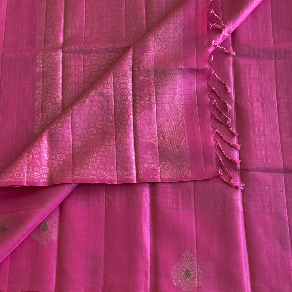 Lotus pink pure silk beauty wit stunning silver zari designer saree .