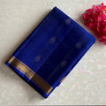 Deep Royal Blue Designer Pure Silk Saree With Rich Golden Yellow Pallu
