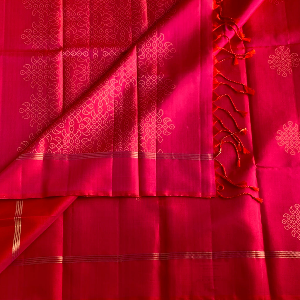 Cherry Pink Designer Pure Silk Saree With Metallic Gold Jaal Work