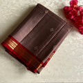 Taupe Designer Pure Silk Saree With Crimson Red Pallu