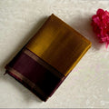 Mustard Yellow Designer Micro-checks Pure Silk With Wine Brown Pallu