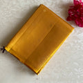 Pastel Golden Yellow Designer Pure Silk Saree With Deep Plum Purple Pallu