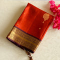 Rust Red Silk Saree with Purple Zari Pallu and Border