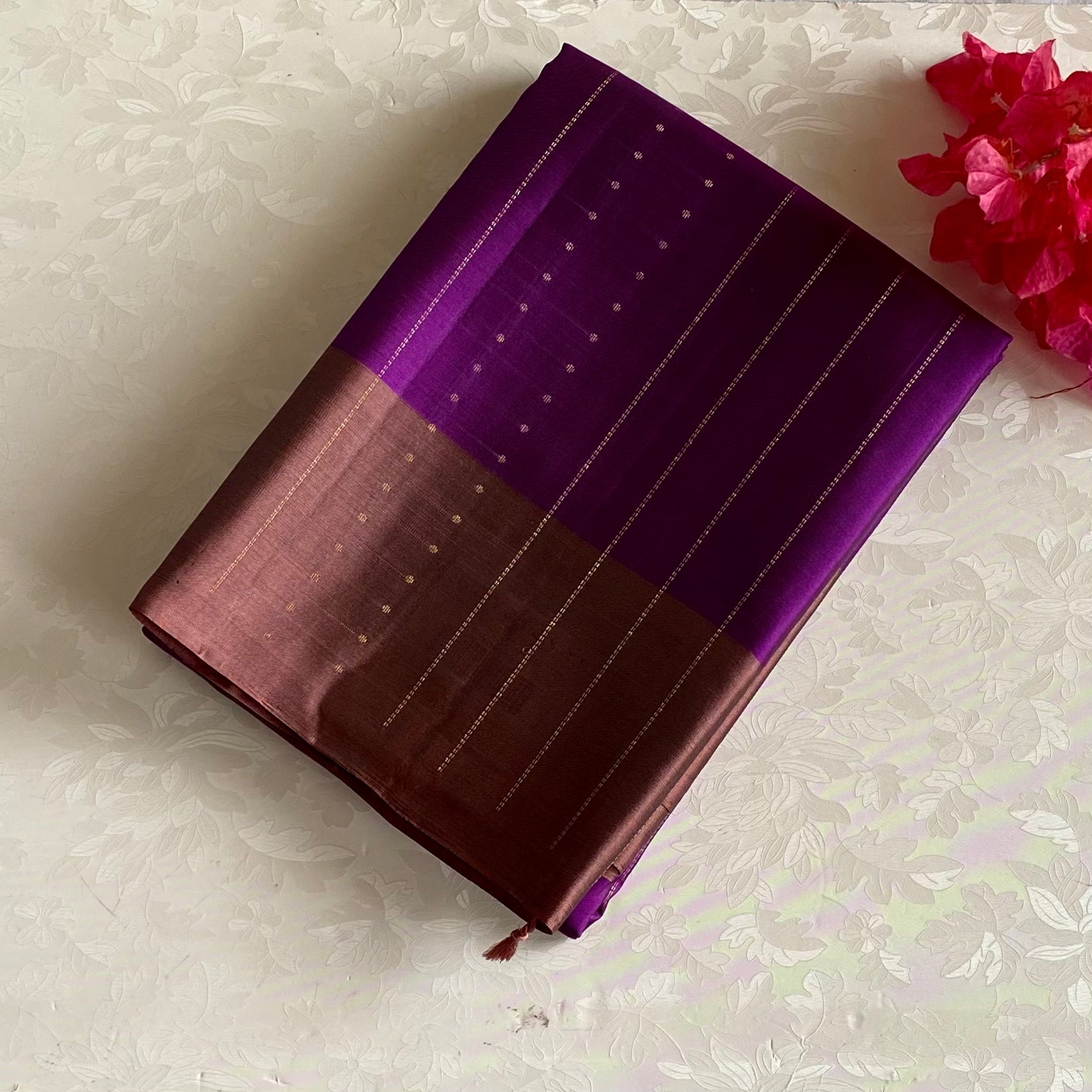 Royal Violet Magenta Designer Pure Silk Saree With Copper Brown Pallu