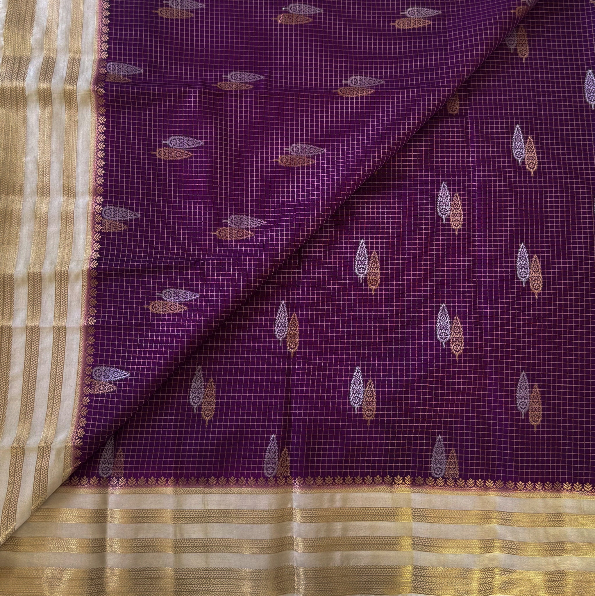 Royal Purple Silk Saree Antique Gold Pallu Zari Border Paisley