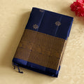 Royal Blue Saree With Gold Zari Border And Floral Buta