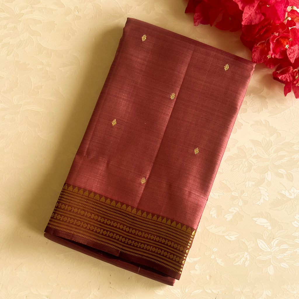 Rarest Mauve pink with dark coffee wine brown Kanjeevaram pure silk