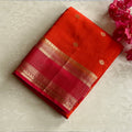 Tangerine Magenta Saree Gold Buti Zari Striped Border Festive Wear