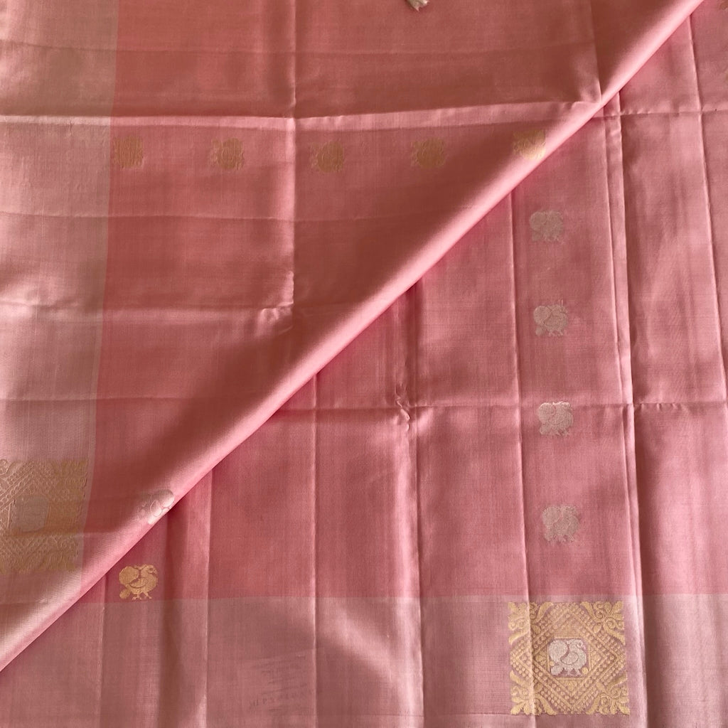 Dusty Rose Designer Pure Silk Saree With Soft Gold Pallu
