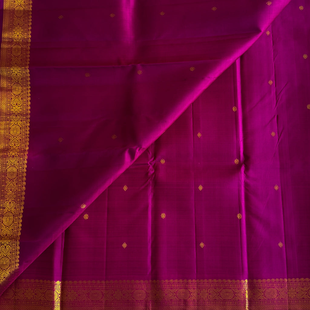 Rich Magenta Kanjeevaram silk with designer Gold Zari Border and Pallu
