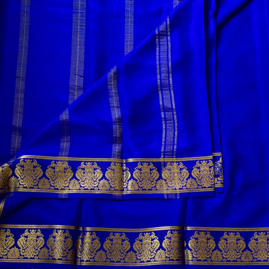 Cobalt Blue Silk Saree Gold Zari Border Traditional Festive Wear