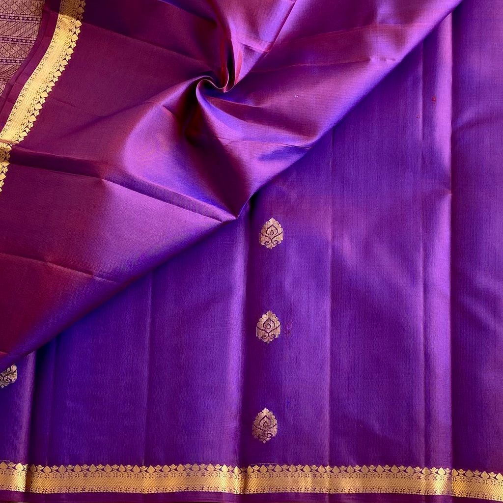 Dual Shaded Violet Designer Pure Silk Saree With Intricate Zari Woven Pallu