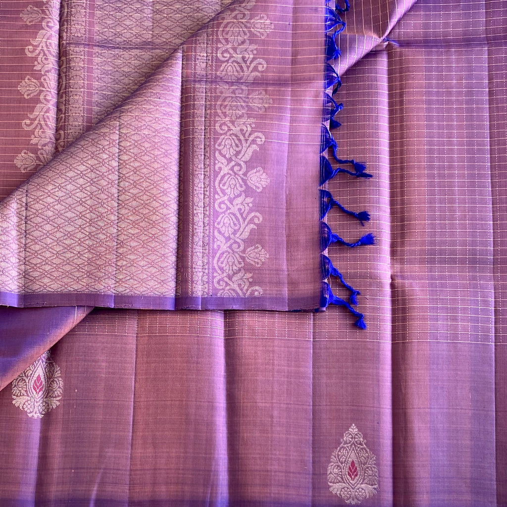 Mauve Purple Designer Pure Silk Saree With Antique Silver Zari