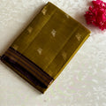 Mustard Yellow Designer Pure Silk Saree With Wine Purple Pallu