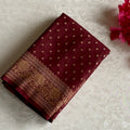 Burgundy Brown Banarasi Crepe Silk Saree With Antique Gold Brocade Pallu