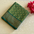 Magical dual shaded sea green soft tissue silk with rich brocade pallu & blouse