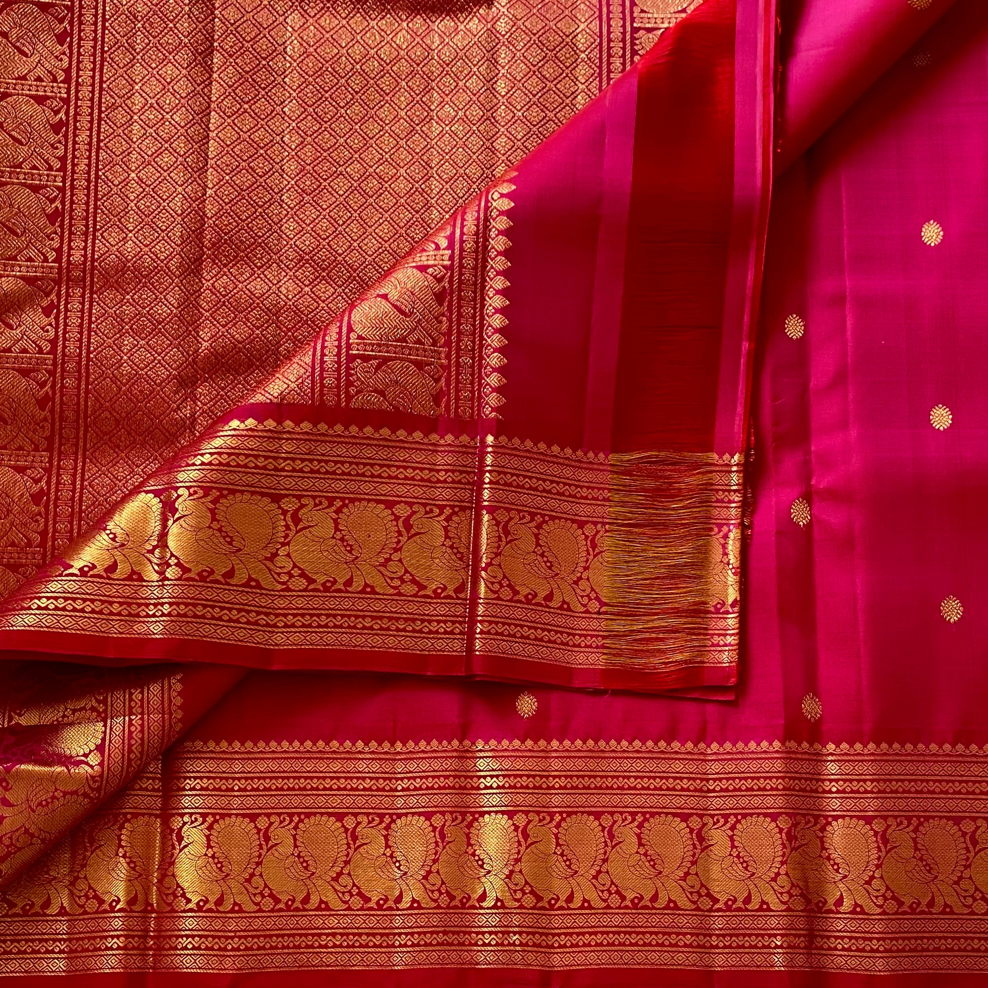 Perfect Red Kanjeevaram Pure Zari Silk Saree With Designer Peacock Borders
