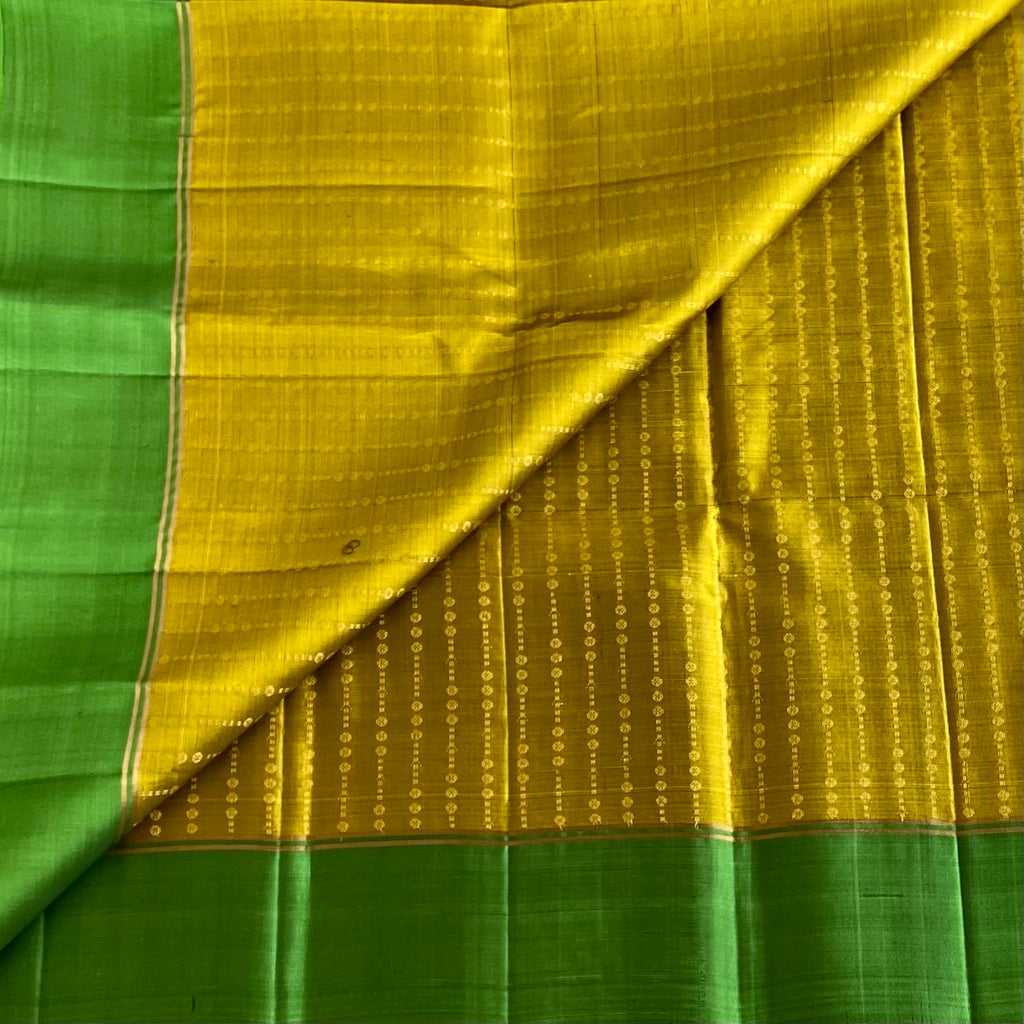 Mustard Yellow Green With Kelly Green Designer Pure Silk