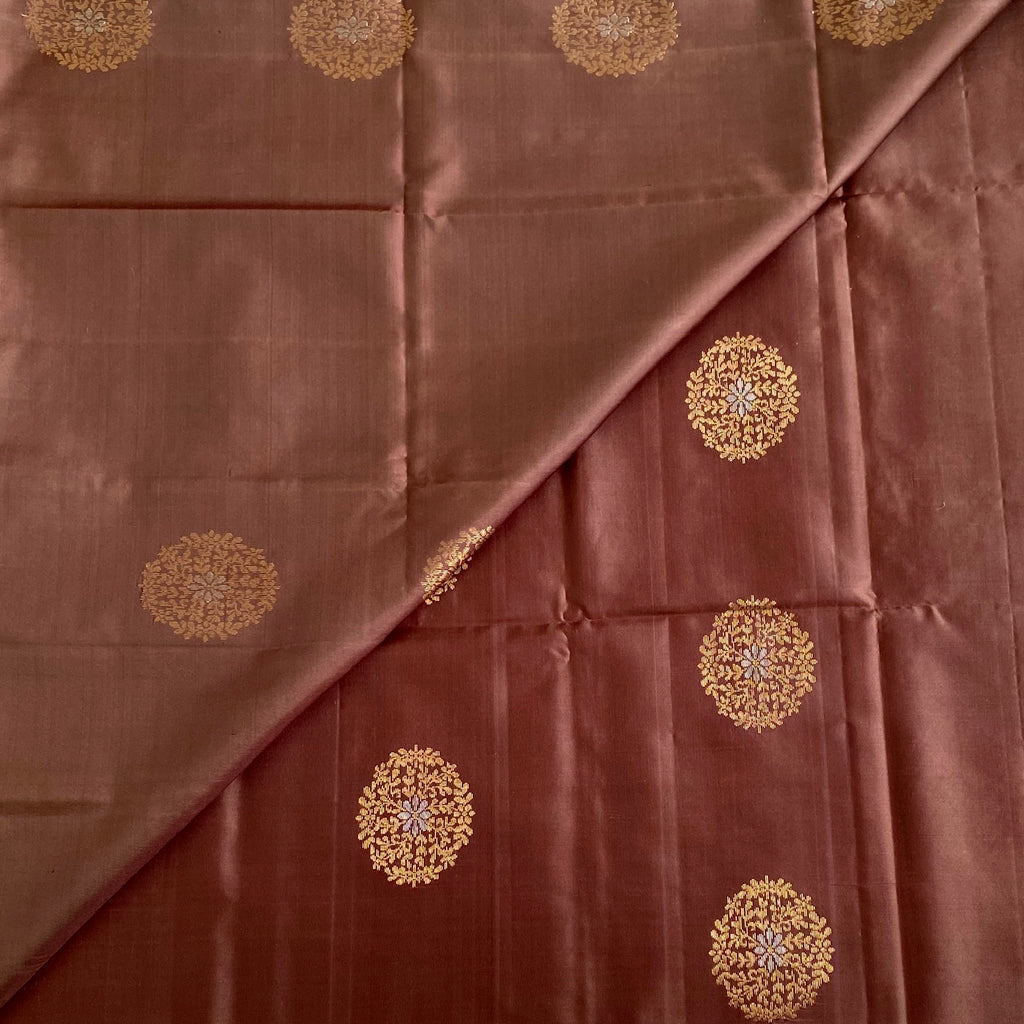 Deep Chestnut Brown Designer Pure Silk Saree With Antique Gold Pallu