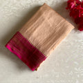 Bisque Beige Soft Tussar Silk Saree With Rani Pink Contrast Pallu