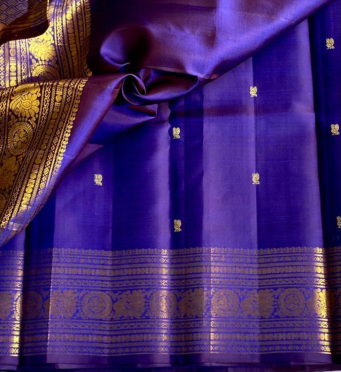 Royal Blue Kanjivaram Silk Saree Gold Zari Elephant Paisley Border