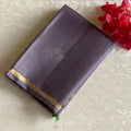 Dusky Mauve Grey Designer Pure Silk Saree With Emerald Green Chevron Pallu