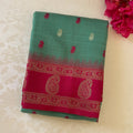Magenta Sea Green Zari Paisley Silk Saree With Tassel Border
