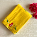 Bright Yellow Soft Tussar Silk Saree With Rani Pink Florals