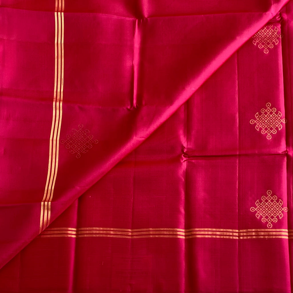 Cherry Pink Designer Pure Silk Saree With Kollam Gold Zari