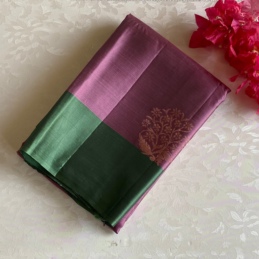 Metallic Onion Pink With Stunner Olive Green Designer Pure Silk