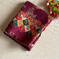 Deep Magenta Designer Soft Printed Tussar Saree Mustard Yellow & Mirror Work