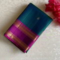 Dual Peacock Bluish Green Designer Pure Silk With Dreamy Magenta Pallu