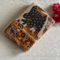 Natural Beige Soft Kalamkari Cotton Saree With Deep Maroon Designer Prints