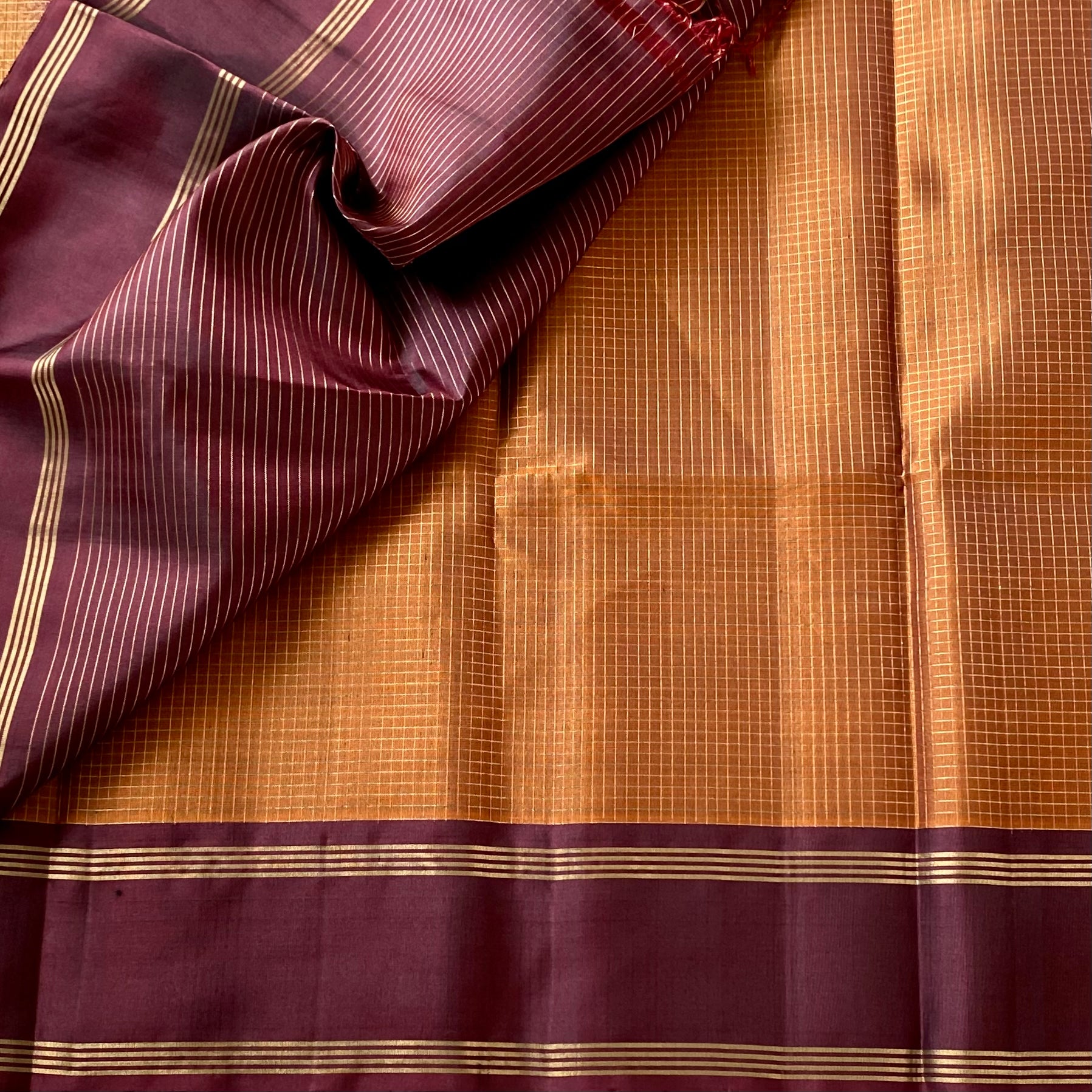 Burnt Orange Deep Burgundy Zari Woven Saree Traditional Festive Elegant