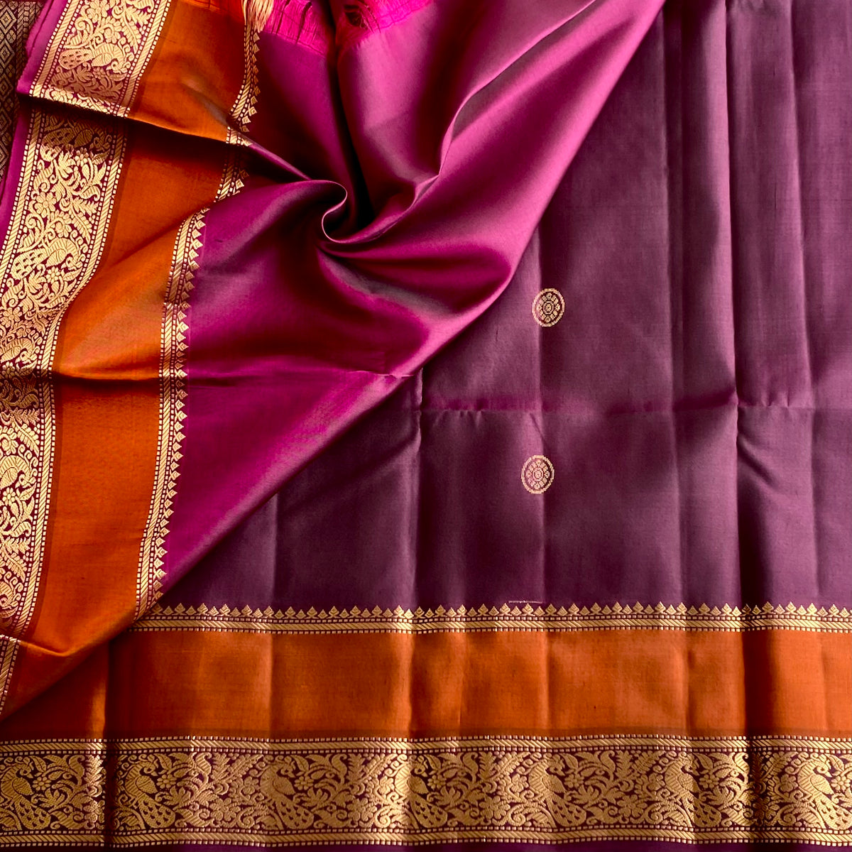 Deep Wine Designer Pure Silk Saree With Burnt Orange Pallu