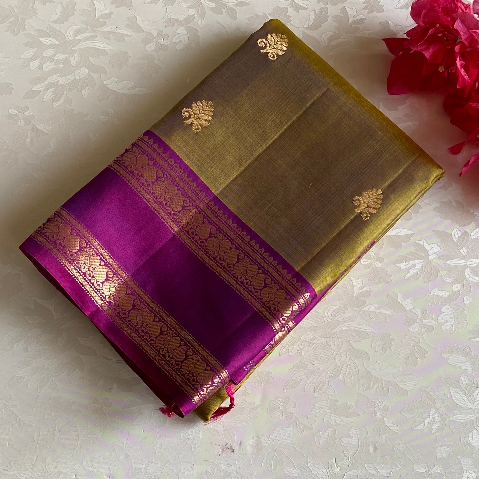 Magical Olive Mustard With Magenta Retta Petta Borders