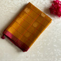 Mustard Gold Checkered Designer Pure Silk Saree With Rani Pink Pallu