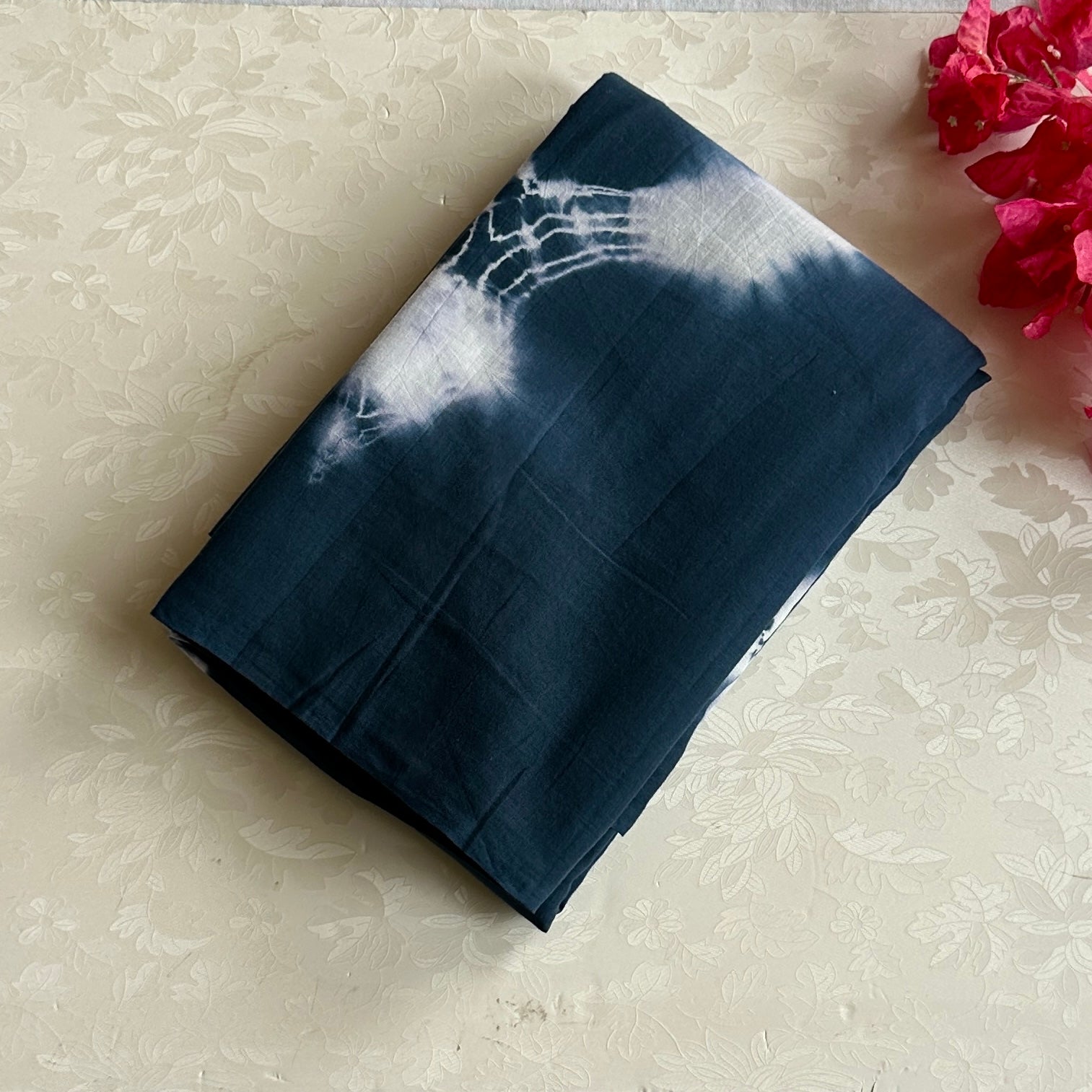 Indigo Tie Dye Saree White Arched Bands Soft Drape