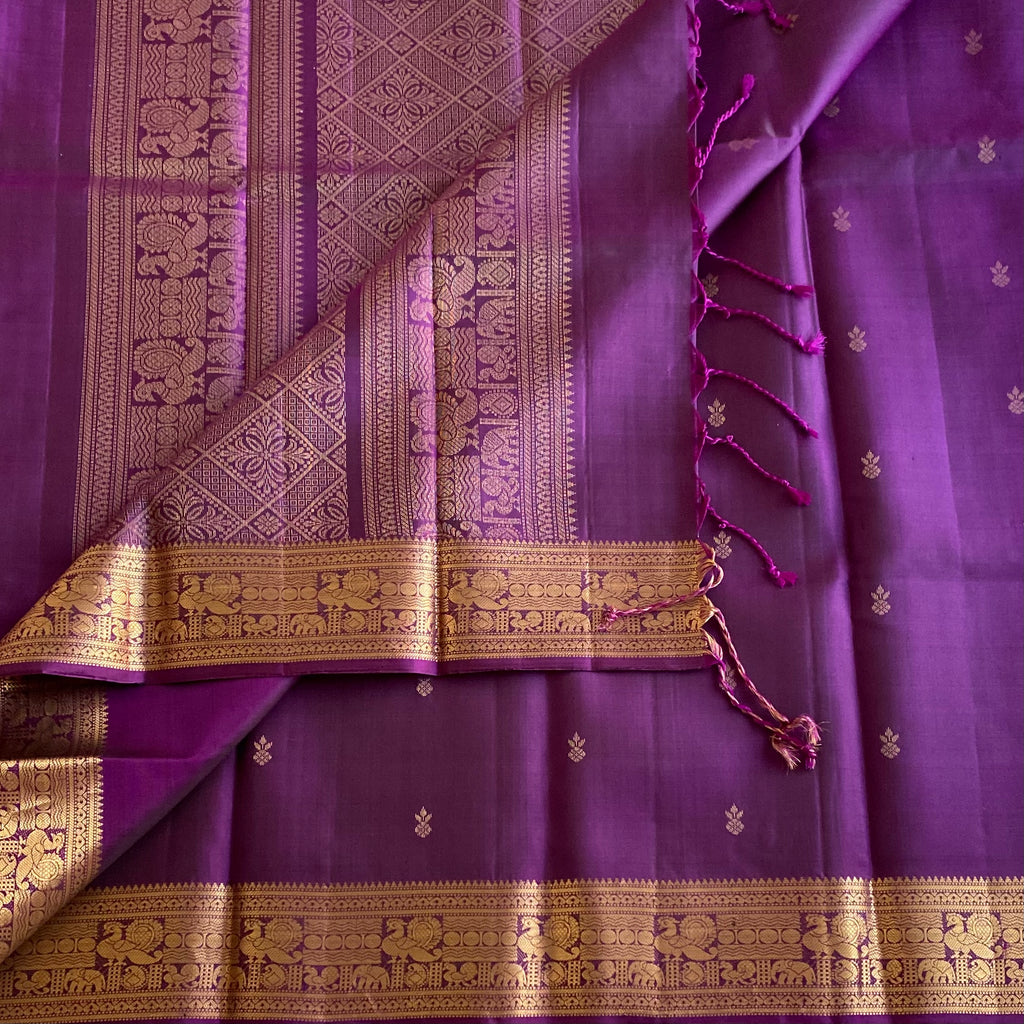 Royal Purple Designer Pure Silk Saree With Gold Border And Pallu