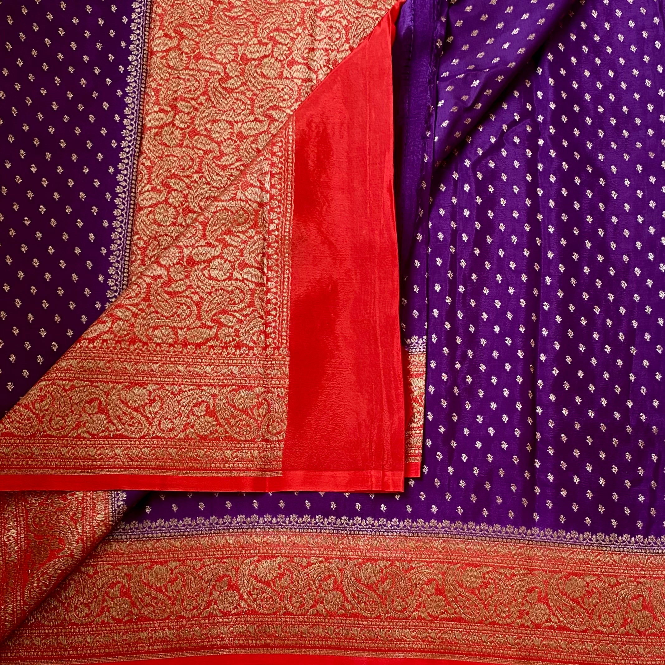 Royal Purple Banarasi Silk Saree Crimson Red Gold Brocade