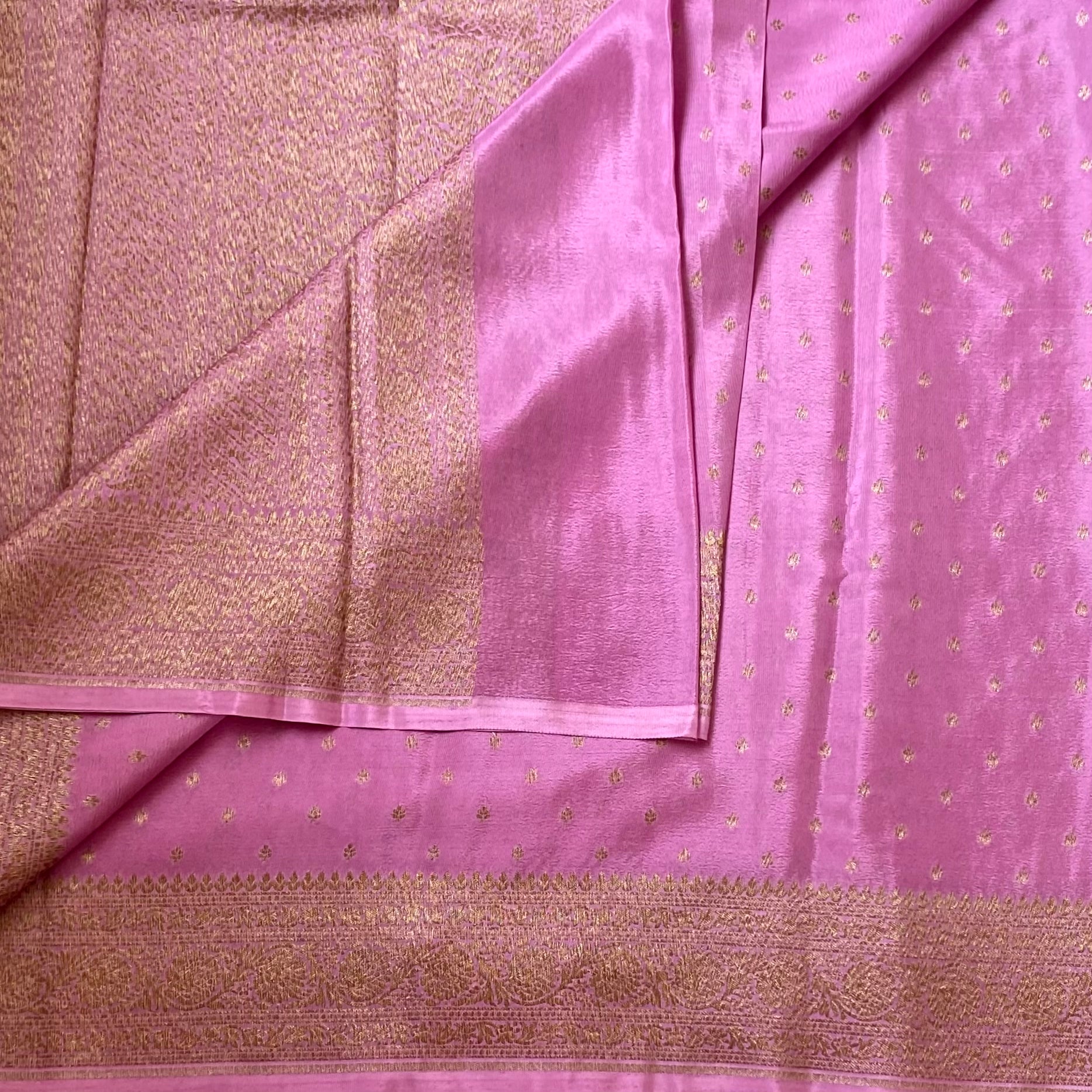 Orchid Pink Banarasi Silk Saree With Intricate Gold Zari Work