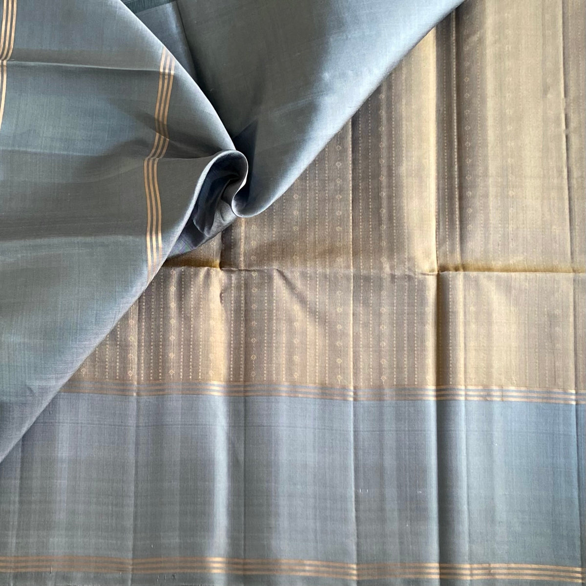 Rare Slate Grey Designer Pure Silk Sare With Pastel Powder Blue Pallu