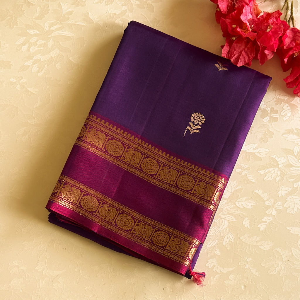 Magenta Silk Saree Gold Brocade Paisley Wedding Traditional Elegant Drape