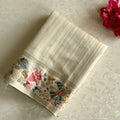 Pearl White Soft Tussar Silk Saree With Dusty Pink Floral Border