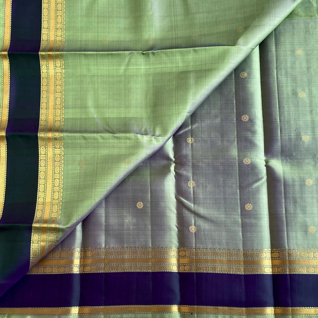 Stunner Metallic Teal Blue Kanjeevaram Pure Zari Silk Saree With Deep Blue Border