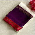 Magical Ivory with purple n pink soft crepe silk with gandaberunda borders